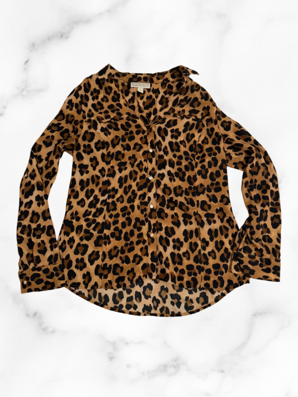 Women's Dana Buchman long-sleeve leopard print button-down blouse